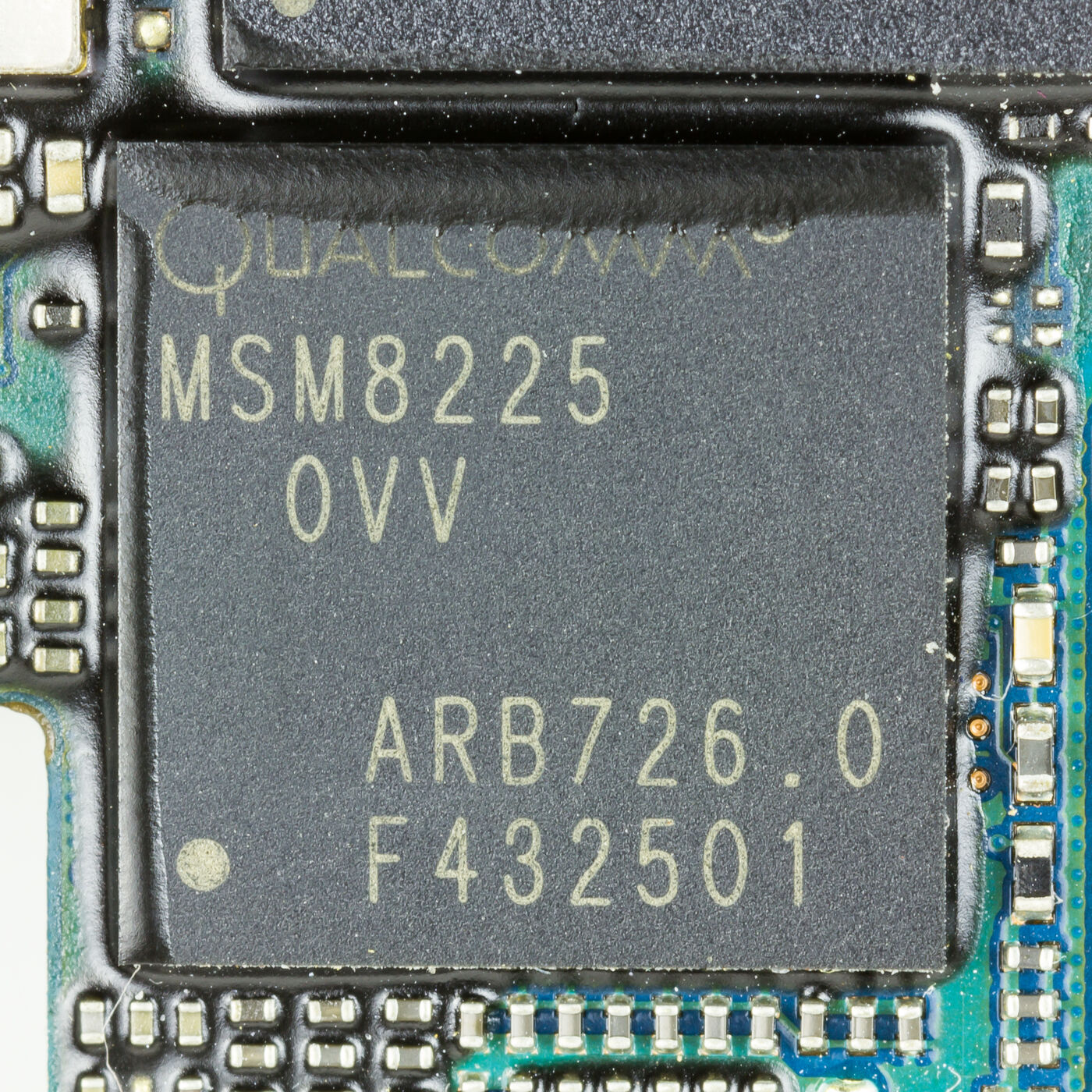 Close-up of a BGA processor on a populated PCB